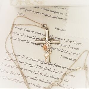 Flower Wrapped Sterling Silver Cross Two Toned Necklace